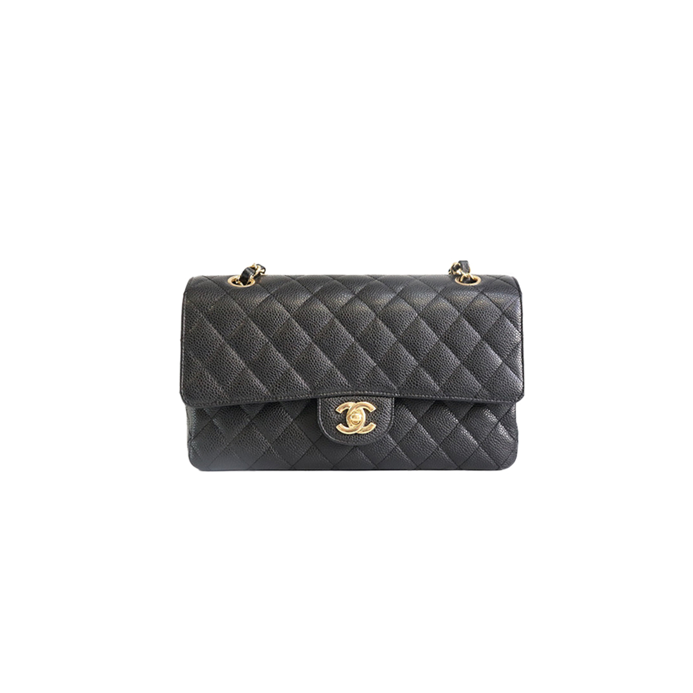 CHANEL MASTER CLASSIC MEDIUM DOUBLE FLAP, BLACK CAVIAR LEATHER, GOLD HARDWARE (25.5*15.5*6.5cm)